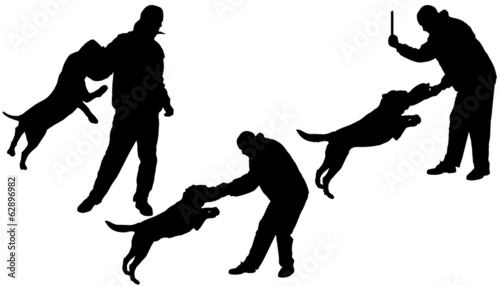 Vector silhouette of a man and dog.