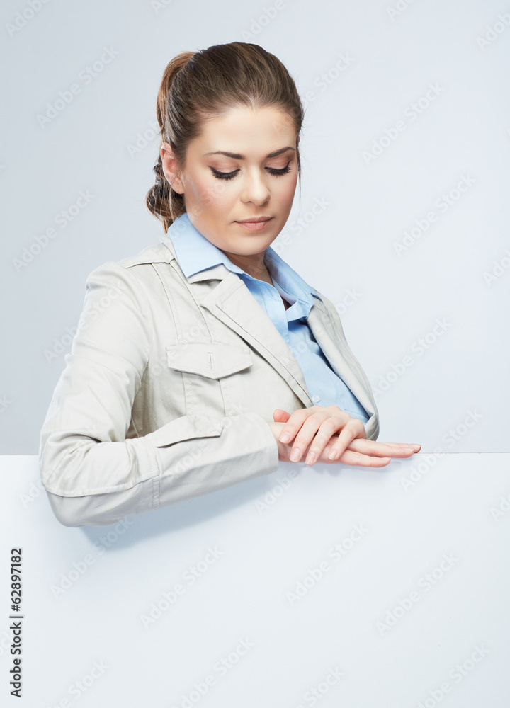 Business woman portrait, white banner background. Business woman portrait, white banner background.