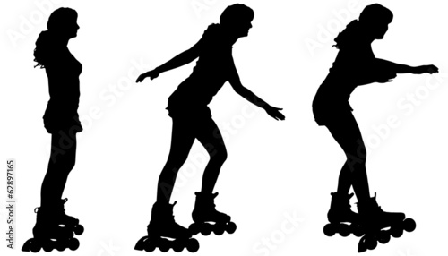 Vector silhouette of a woman on roller skates.