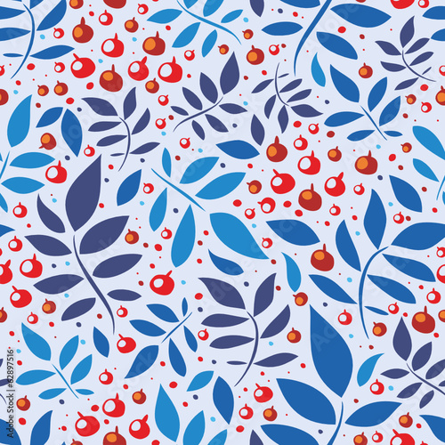 Seamless pattern with leaves and berries