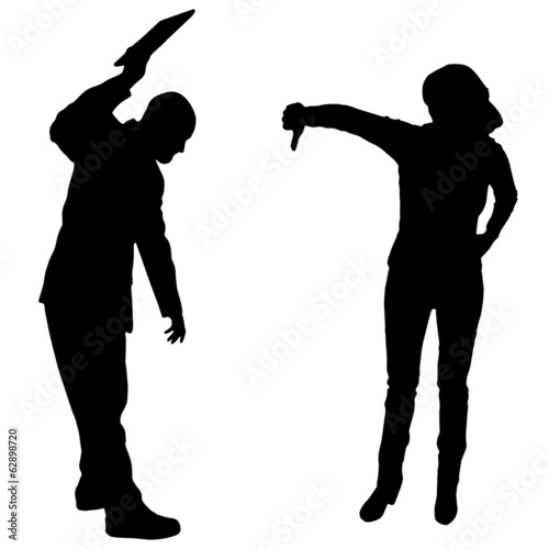 Vector silhouette of a people with a computer.