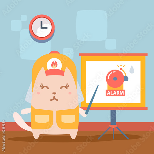 Character firefighter in coveralls and helmet colorful flat