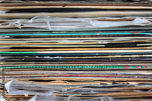 close up of records stack 