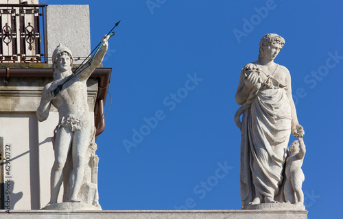 Two Neoclassic Statues on a Palace in Trieste  Italy