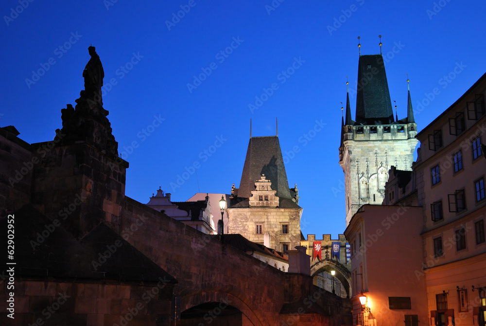 Praha, Lesser Town Towers at night