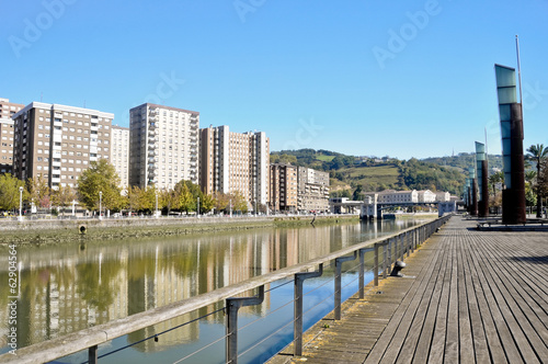 Riverside walk, Nervion river at Bilbao (Spain)