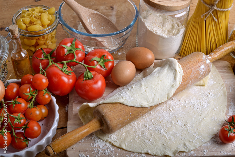 Fototapeta premium pizza dough and ingredients