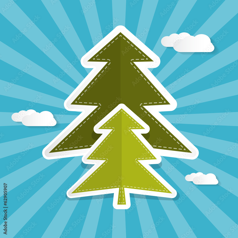 Fototapeta premium Abstract Vector Trees on Blue Background with Clouds