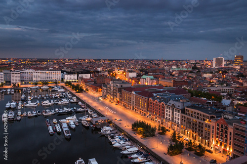 Aerial view to the harbor of Antwerp from the roof