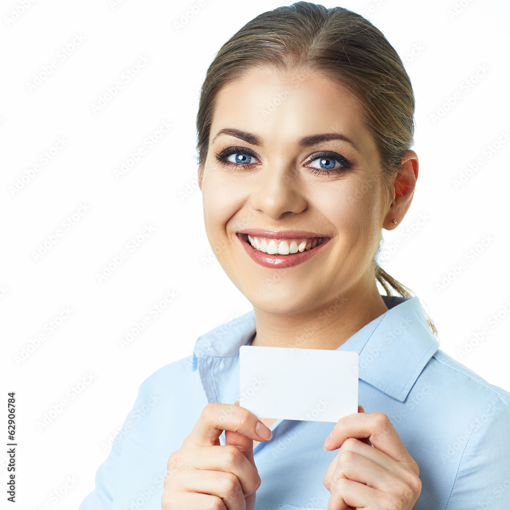 Close up face business woman isolated white background.
