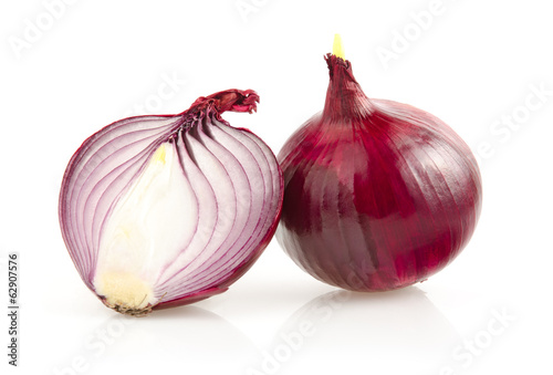 Red Onion with Half Isolated on White Background