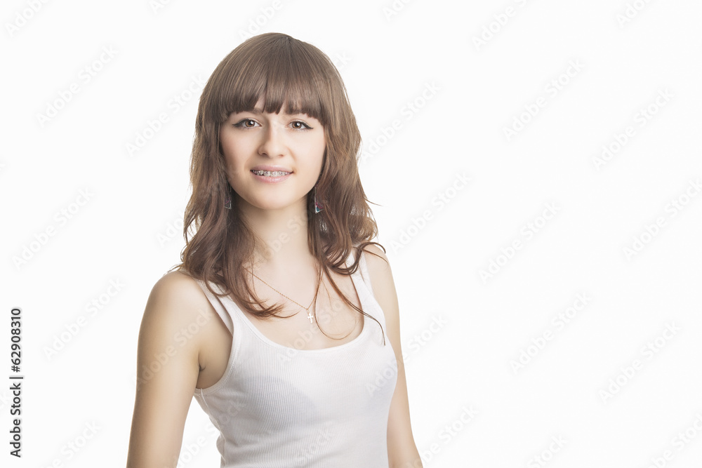 Portrait of Beautiful Young Woman With Brackets on Teeth Portrait of Beautiful Young Woman With Brackets on Teeth