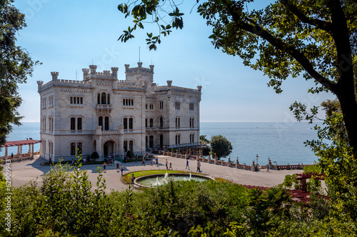 Miramare castle and gardens with vegetation frame