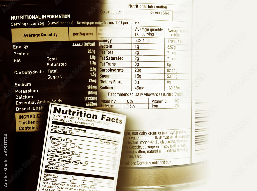 Fototapeta premium Nutrition facts on food labels