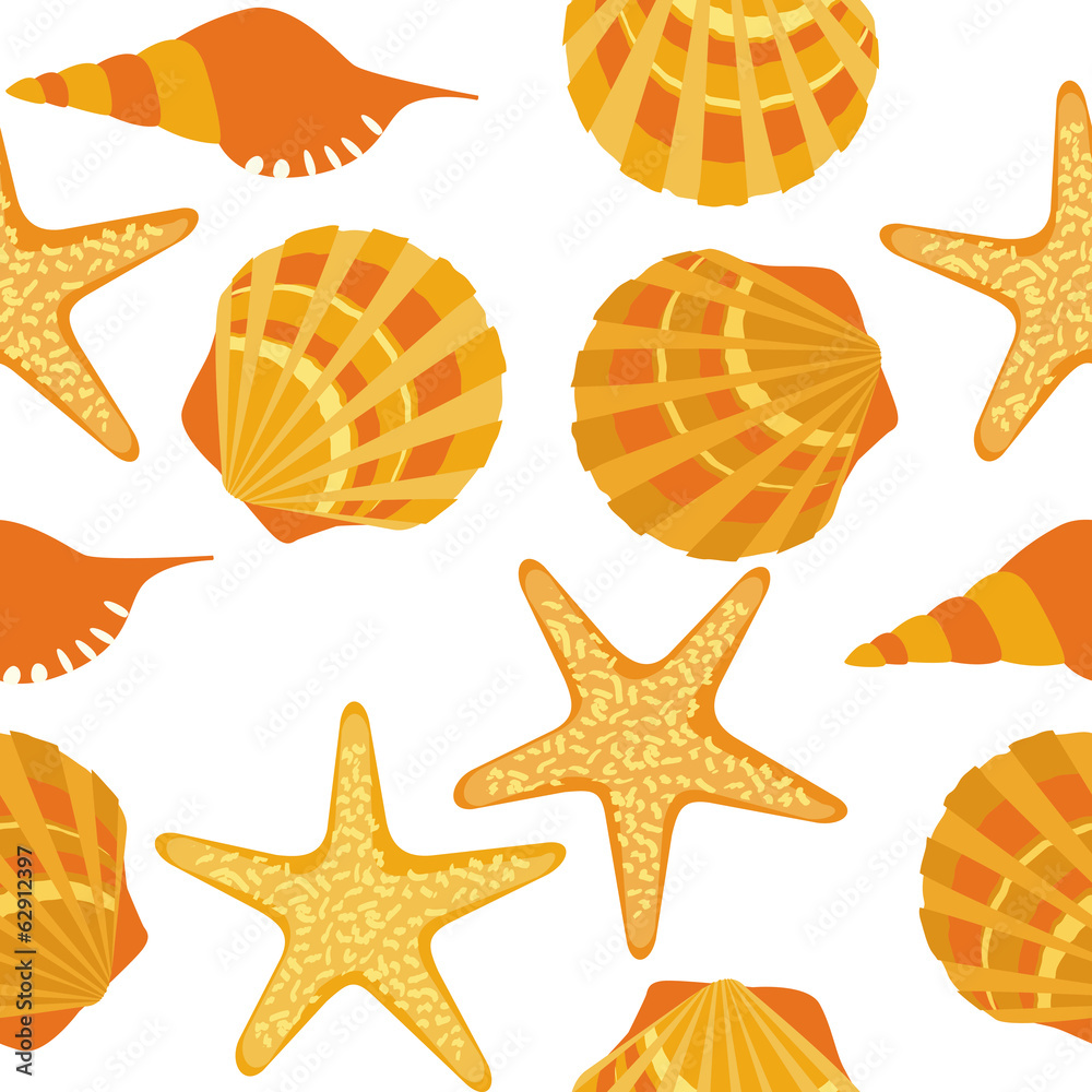 vector seamless pattern, shells, starfish