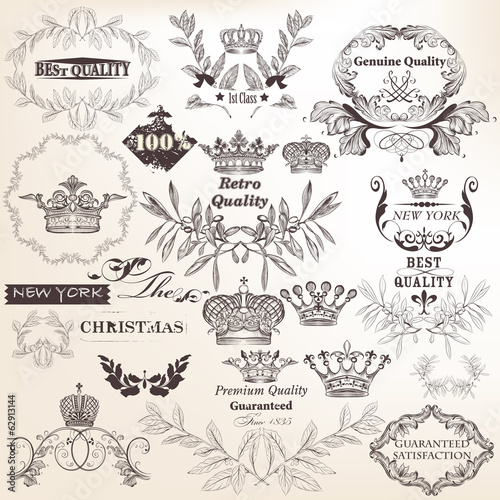 Collection of vector decorative elements, flourishes and labels