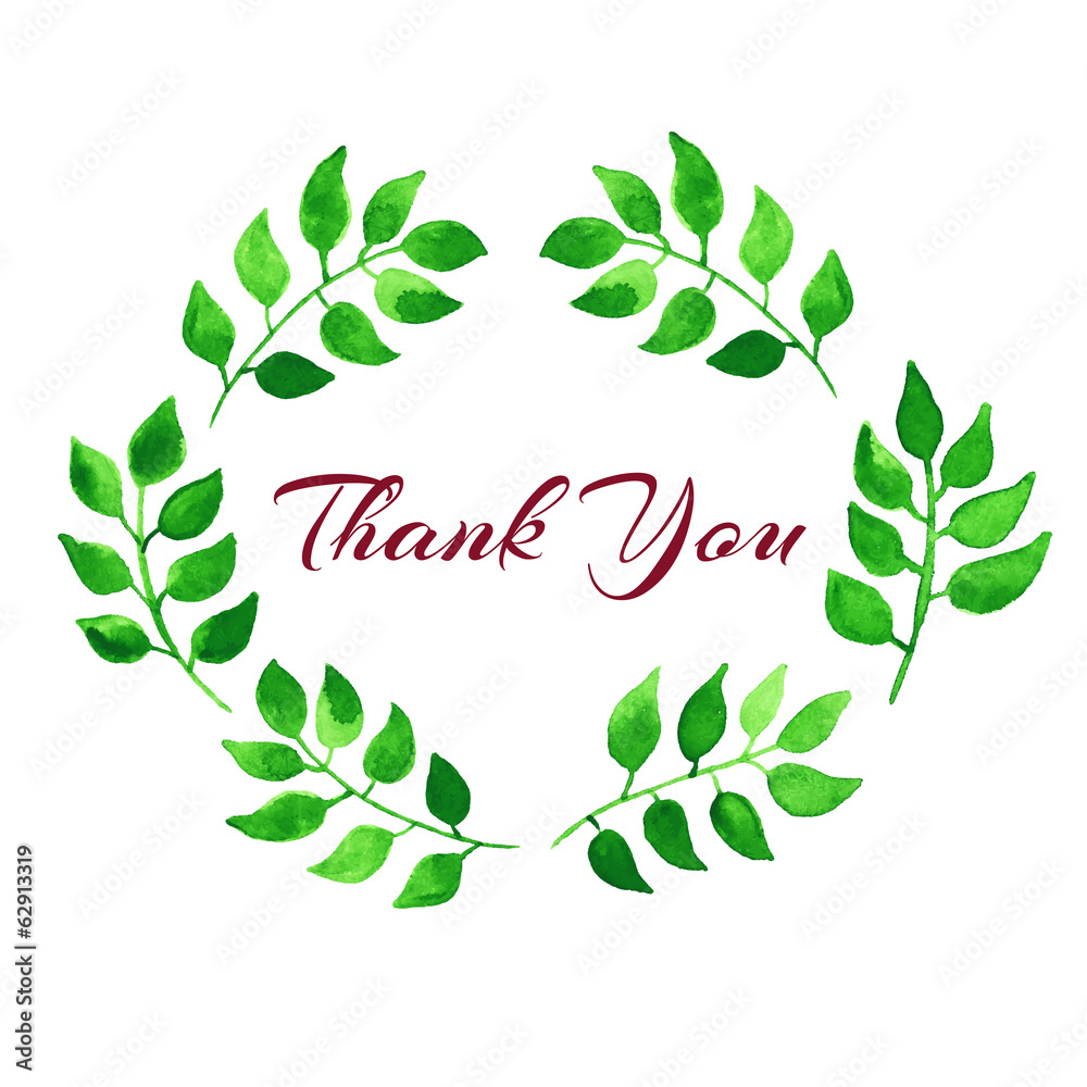 Thank you card with watercolor leaves Stock Vector | Adobe Stock