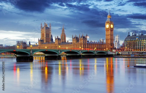 Canvas Print London - Big ben and houses of parliament, UK