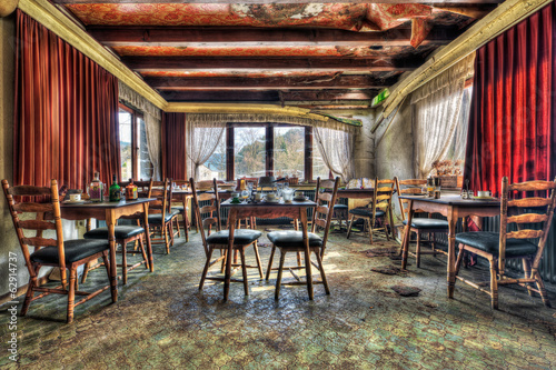 Abandoned restaurant dining room