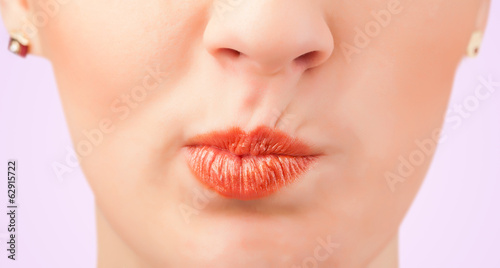 Beautiful woman red lips close up © ra2 studio