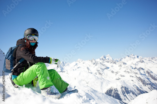 woman snowboarder, Alps Mountains,