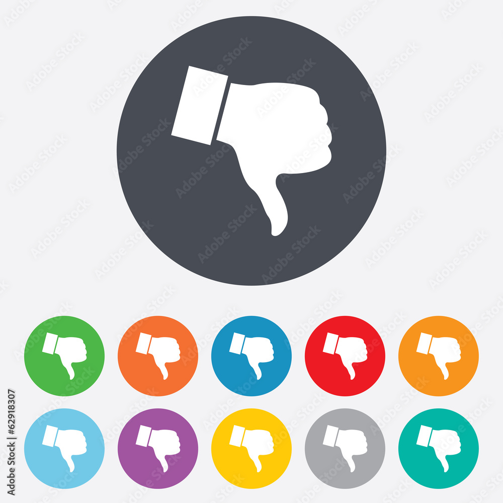 Dislike sign icon. Hand finger down symbol. Dislike sign icon. Hand finger down symbol.