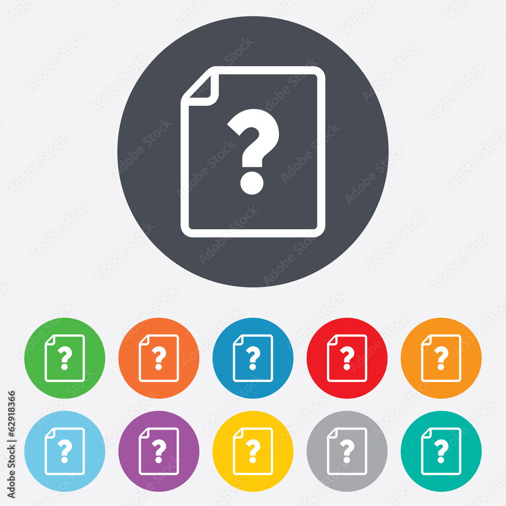 File document help icon. Question mark symbol. File document help icon. Question mark symbol.