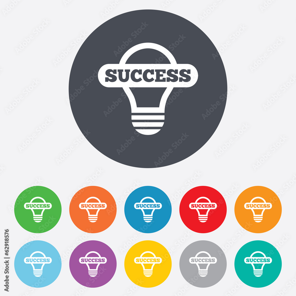 Light lamp sign icon. Bulb with success symbol Light lamp sign icon. Bulb with success symbol
