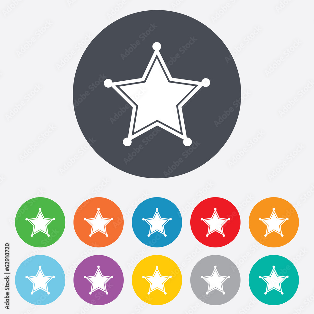 Star Sheriff sign icon. Police button. Star Sheriff sign icon. Police button.