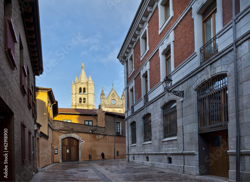 Leon, street view and cathedral.Castilla y Leon.Spain.