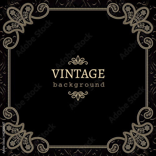 Vintage gold background, square ornamental frame