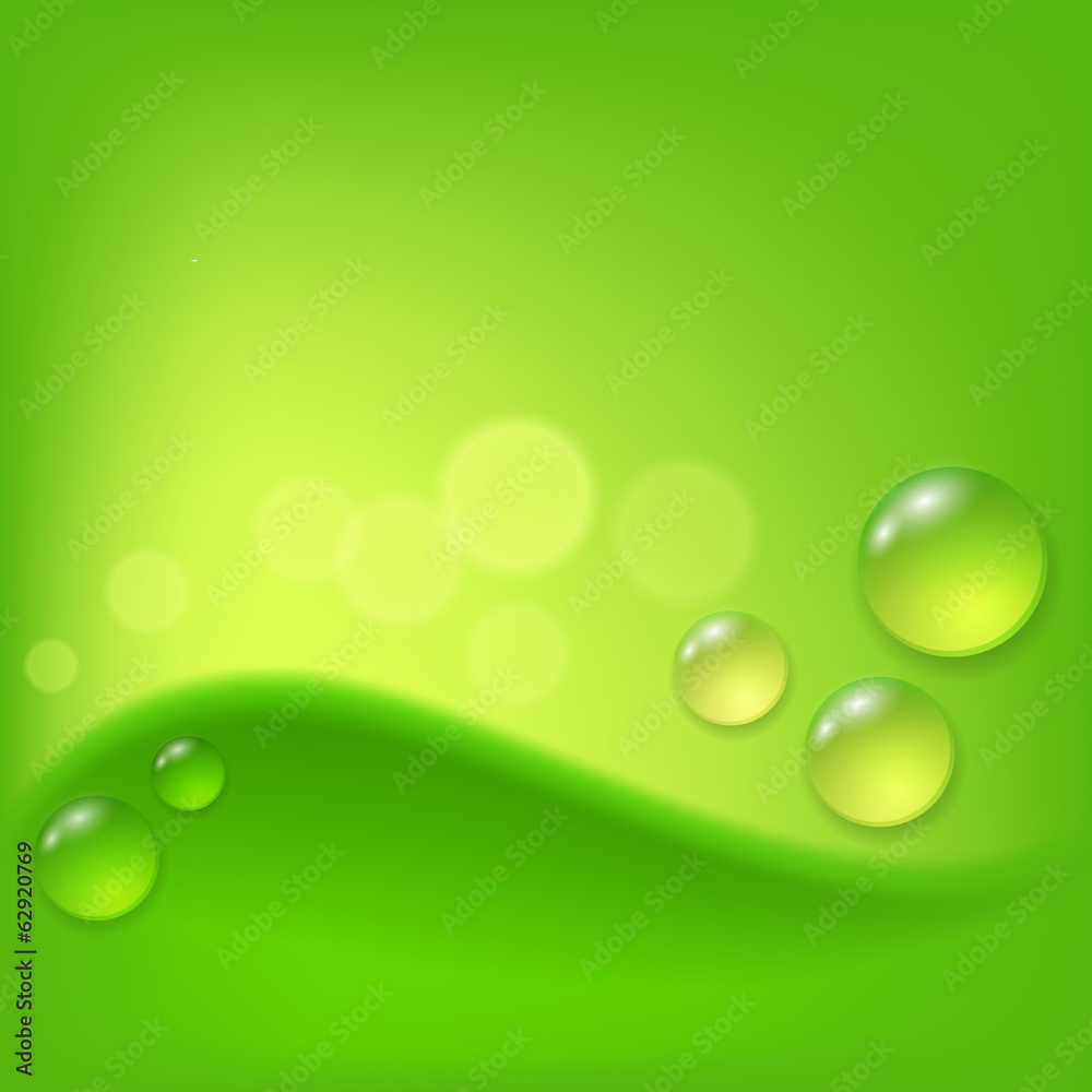 Green abstract background with drop of dew.