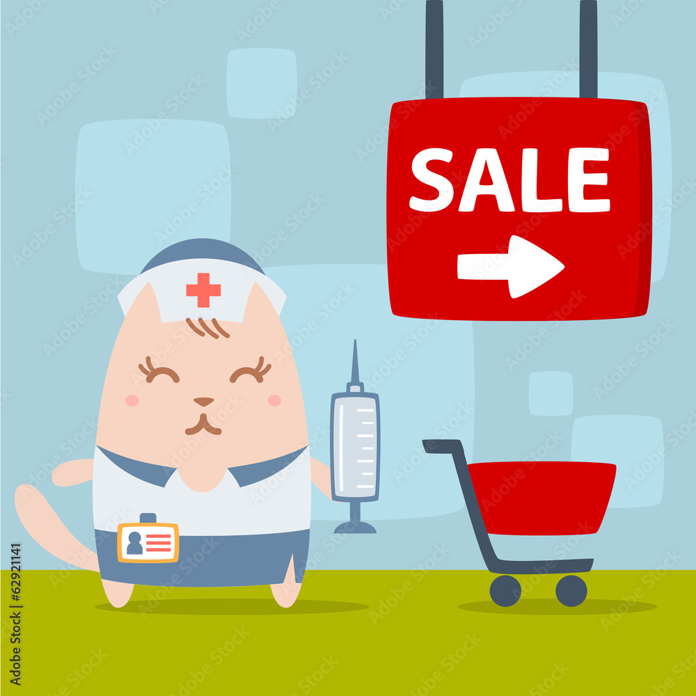 Character nurse in uniform with a medical cap colorful flat Character nurse in uniform with a medical cap colorful flat