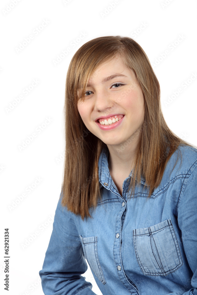 Smiling beautiful teenage girl with long brown hair Smiling beautiful teenage girl with long brown hair