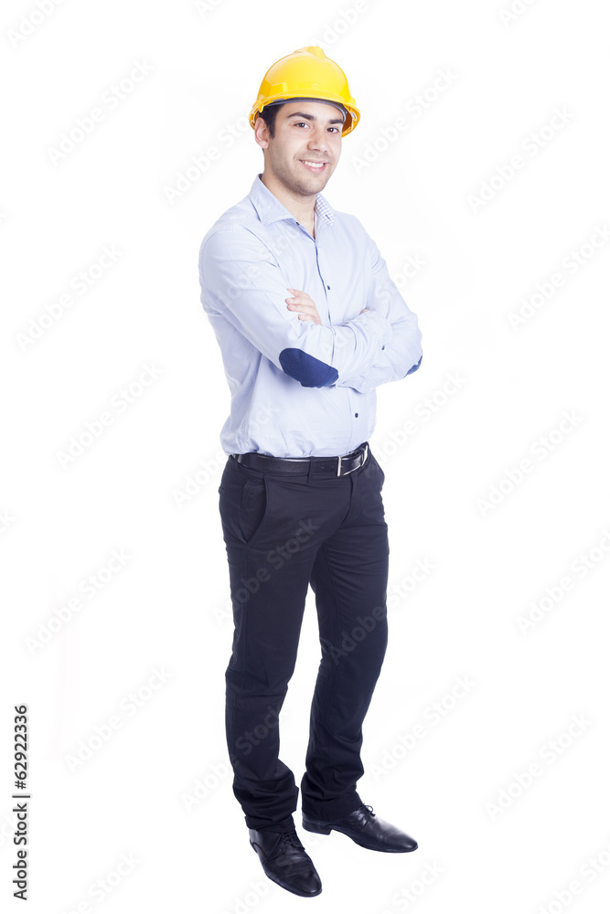 Full body portrait of a handsome engineer, isolated on white Full body portrait of a handsome engineer, isolated on white