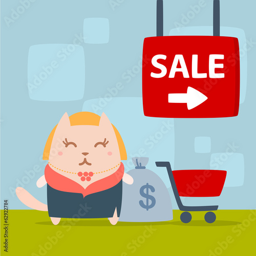 Character  rich lady in a fur coat and a necklace colorful flat