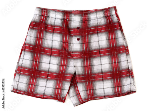 Men's boxer shorts in red and gray plaid.