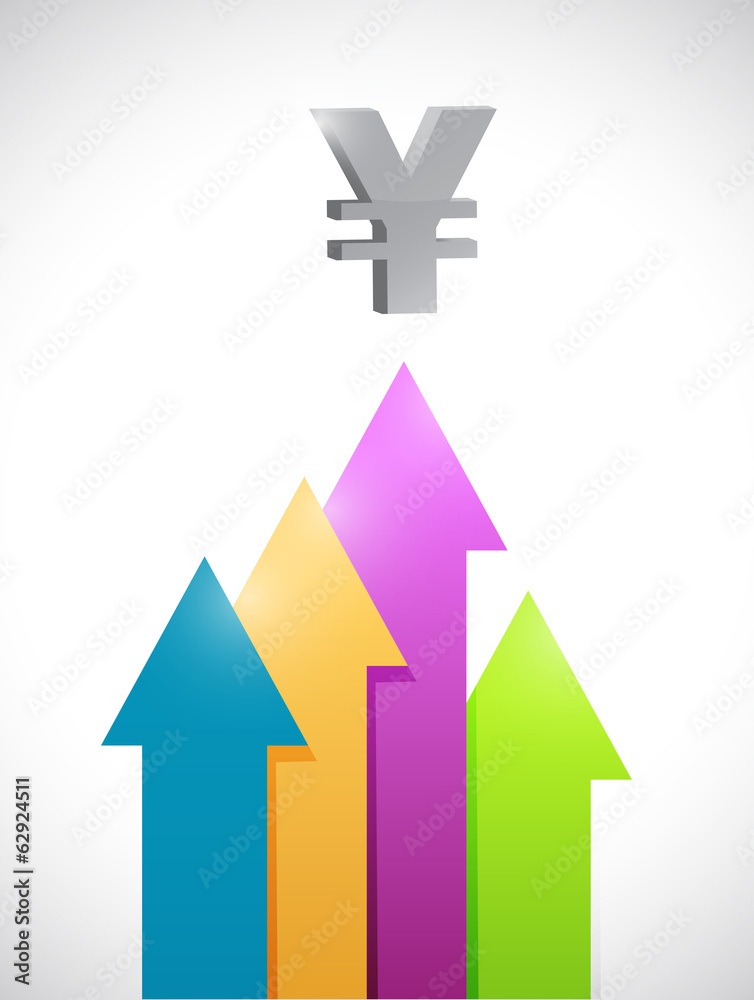 yen arrows moving up business graph. illustration yen arrows moving up business graph. illustration