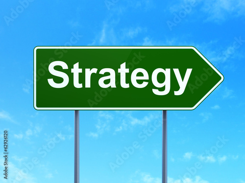 Finance concept: Strategy on road sign background