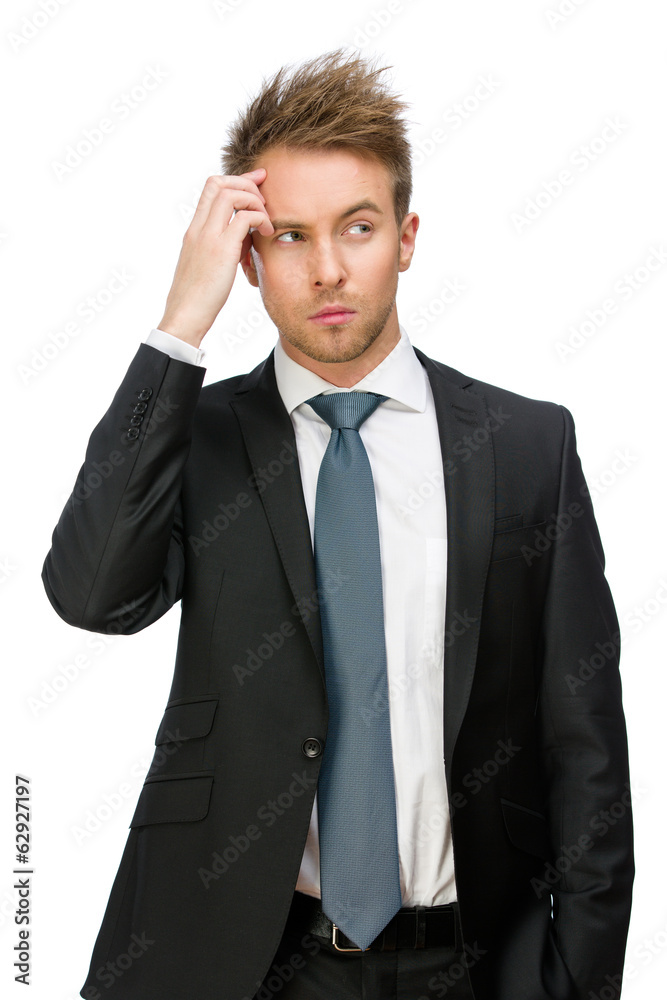 Half-length portrait of pensive business man Half-length portrait of pensive business man