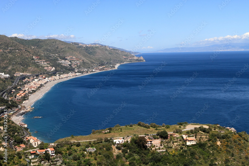 Mediterranean coastline viewed from Taormina, Italy