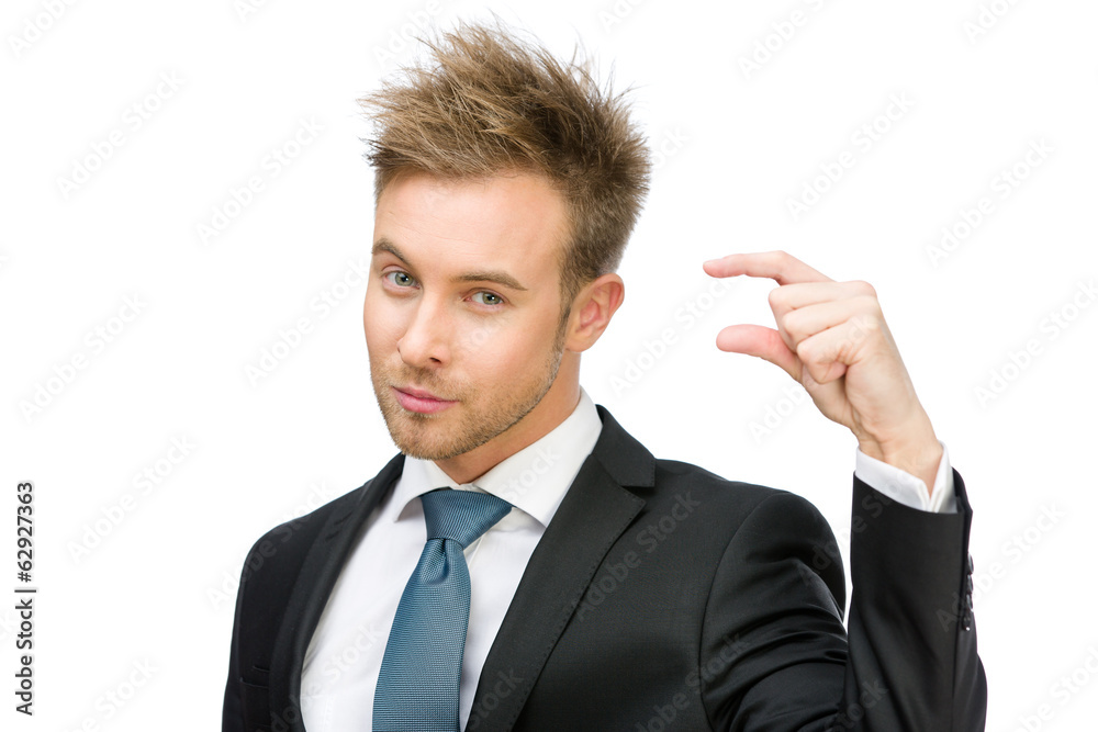 Portrait of manager showing small amount of something Portrait of manager showing small amount of something