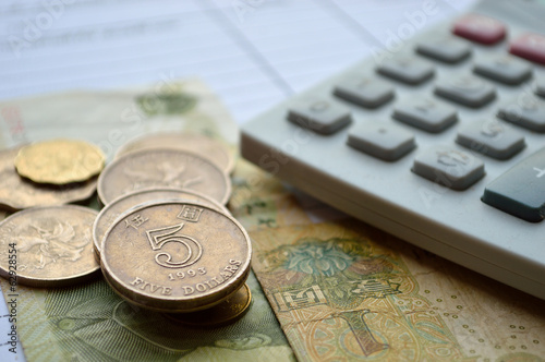 Photography coins dollar hongkong with calculator