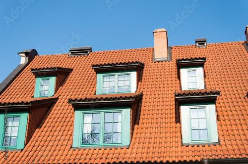 Roof with tiles and windows