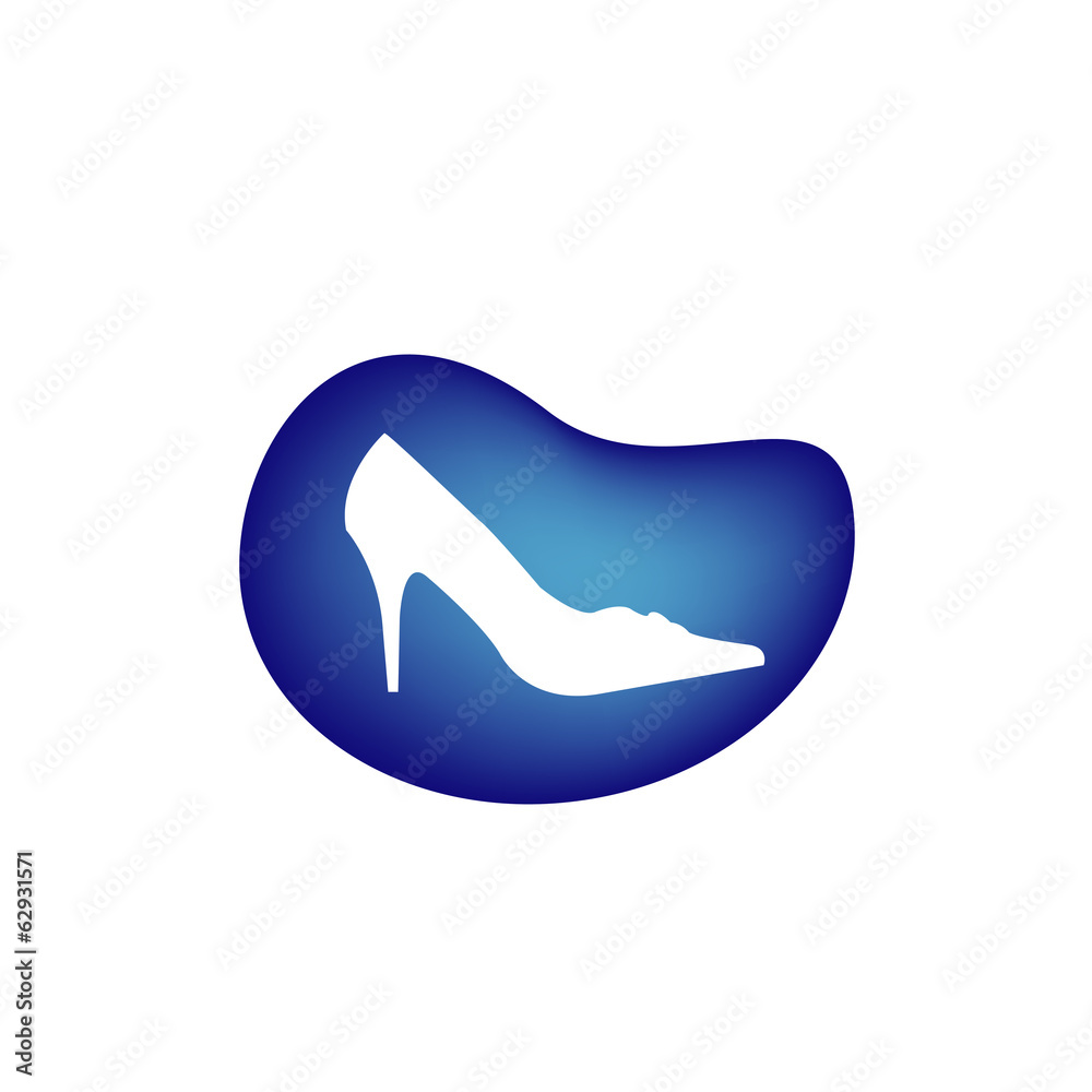 Obraz premium A ladies shoe in a blue droplet- logo for footwear business