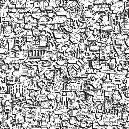 Travel seamless pattern in black and white