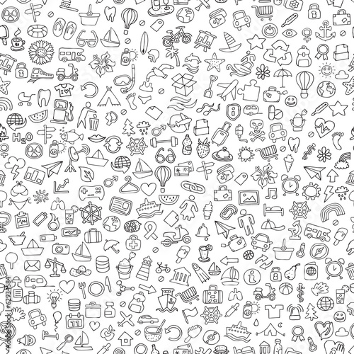 Symbols seamless pattern in black and white