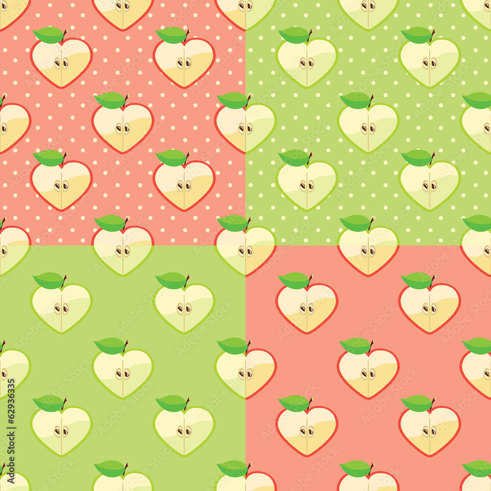 Fototapeta premium Heart of apples in seamless pattern with polka dot background