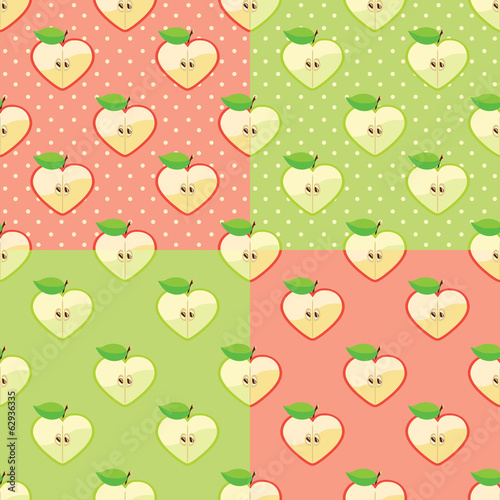 Heart of apples in seamless pattern with polka dot background