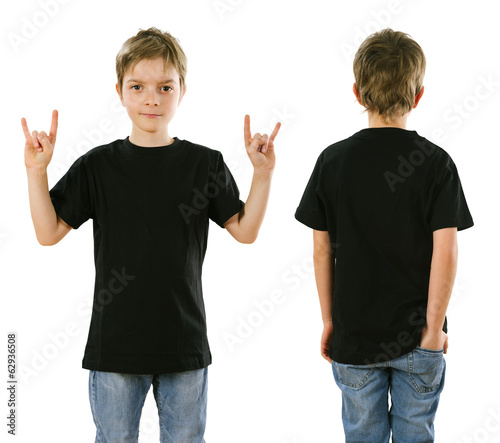 Young boy wearing blank black shirt